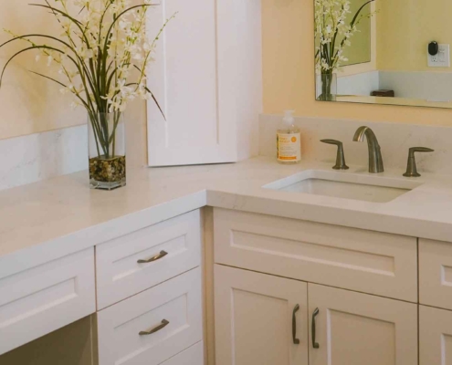 flowers on vanity and sink